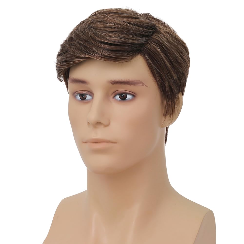 Dai Cloud - Peluca corta de pelo sintético marrón para hombre, con...