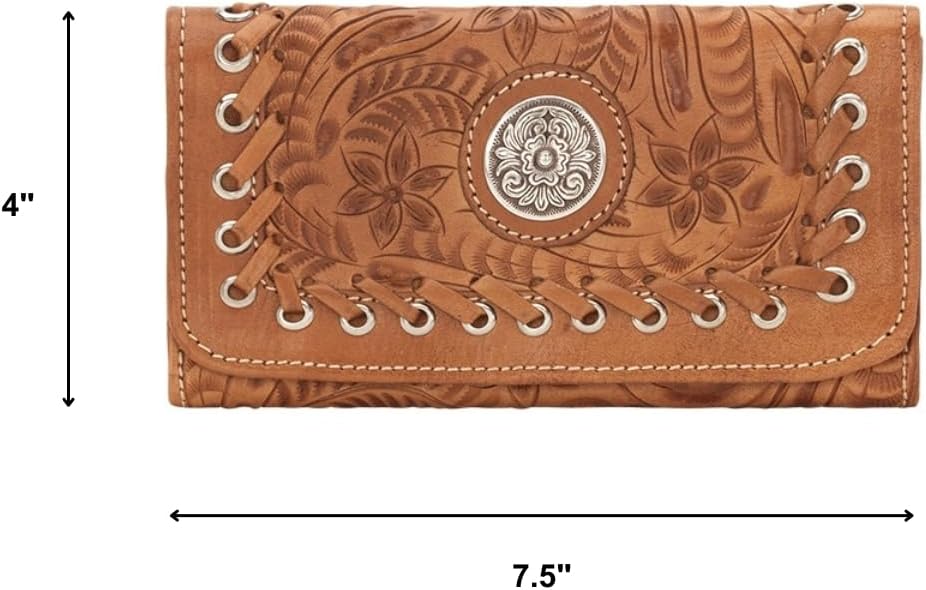 American West Cartera de tres pliegues hecha a mano de cuero 100% a...