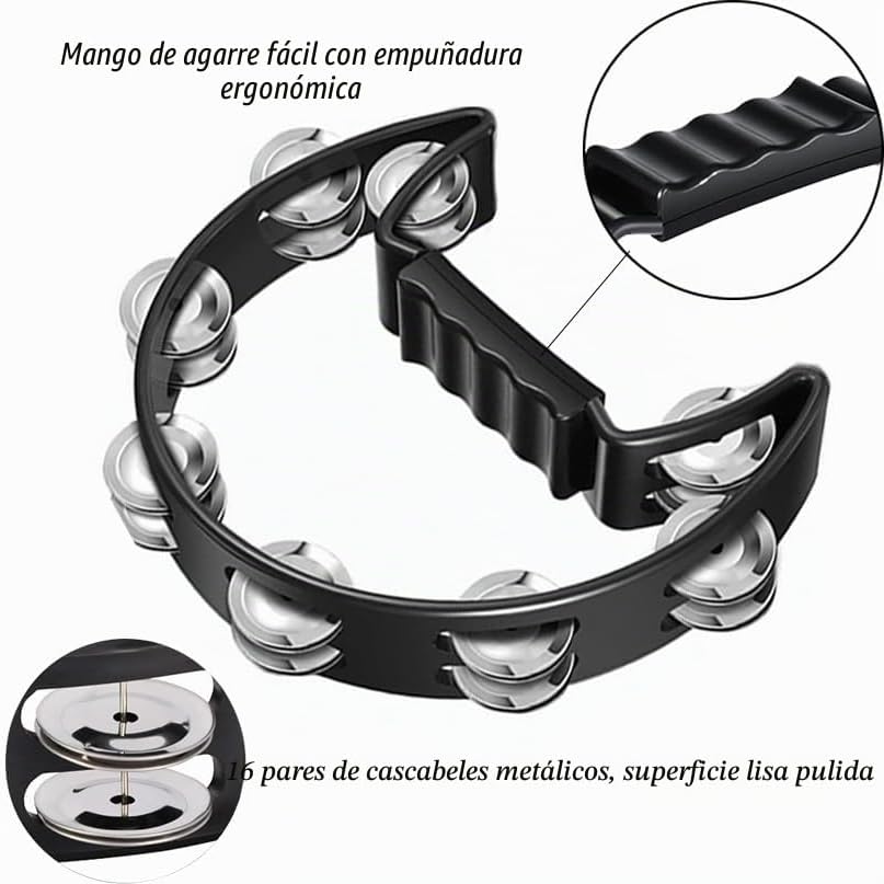 Juego de 10 panderetas negras para adultos, pandereta de media luna...