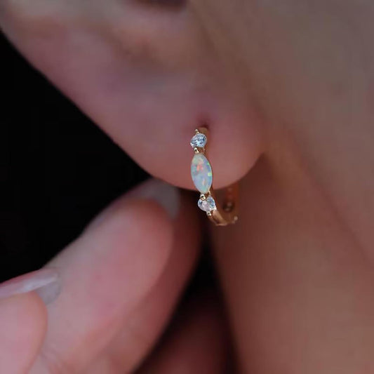 Aretes de ópalo chapados en oro de 14 quilates para mujer, aretes d...