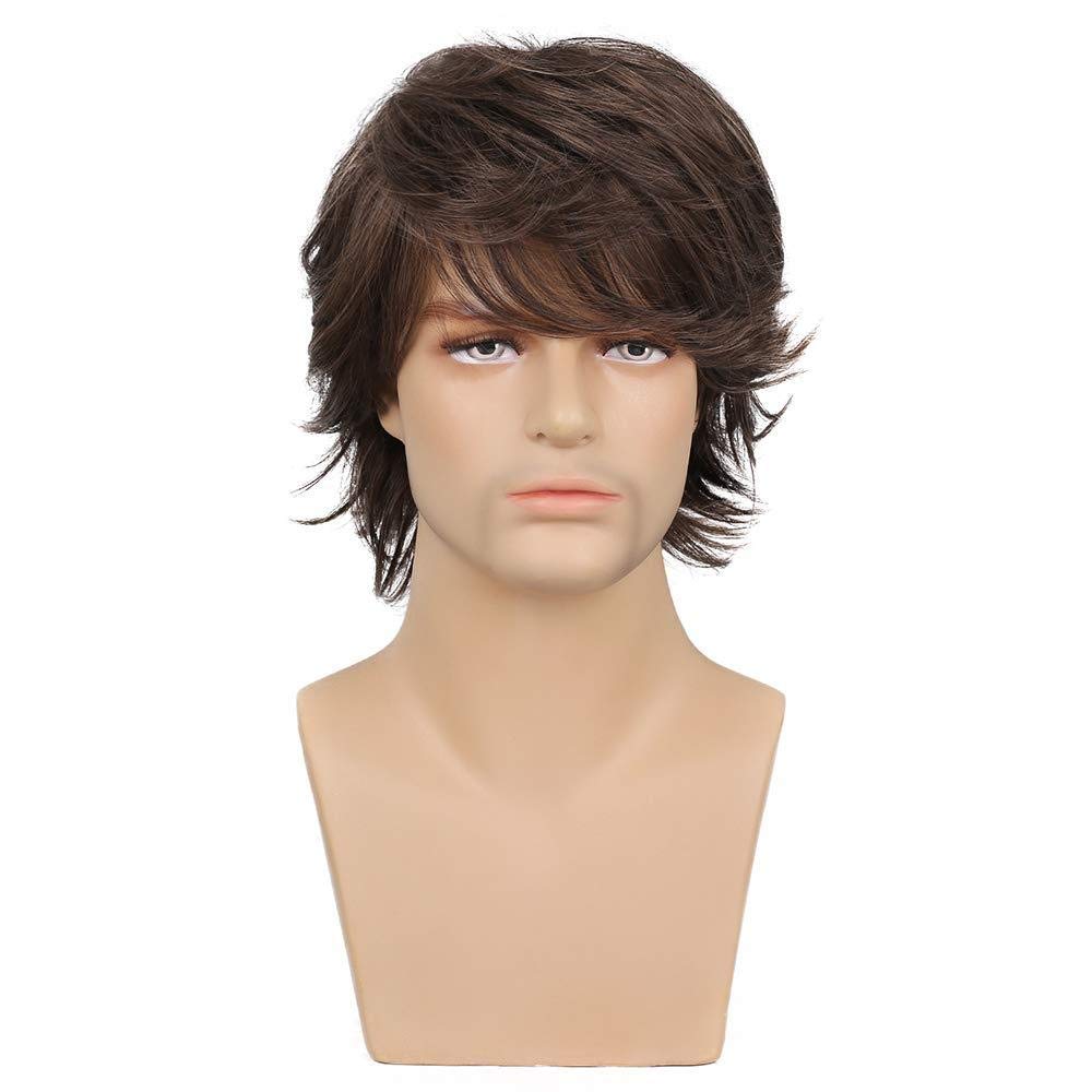 Wiwige Peluca corta marrón para hombre, peluca de pelo sintético es...