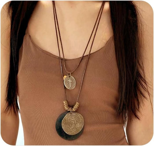 GIGB PBDK Collares largos bohemios para mujer, cordón de cuero apil...