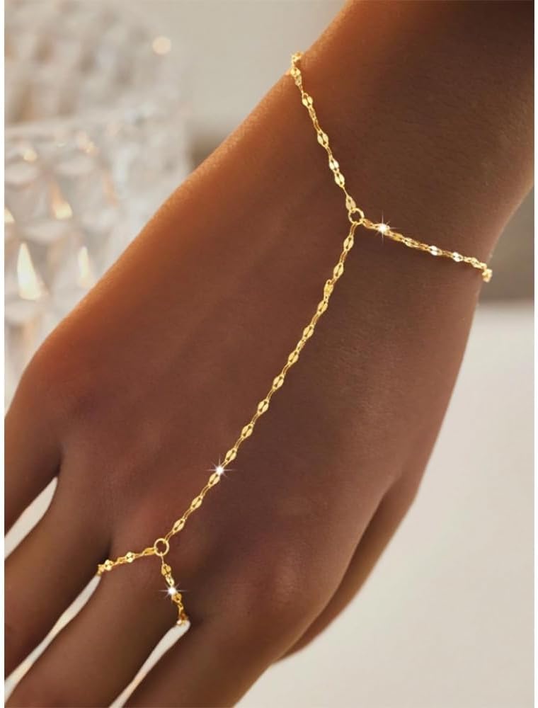3 piezas de pulseras de cadena de mano chapadas en oro de 14 quilat...