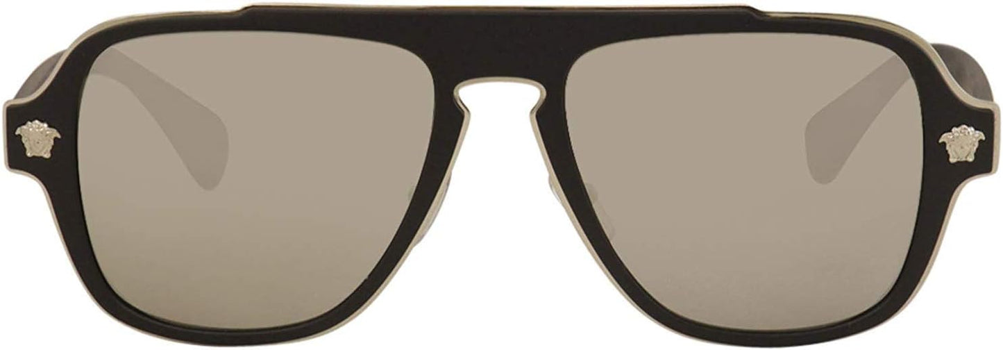 Versace - Gafas de sol para hombre, marco negro, lentes grises oscu...