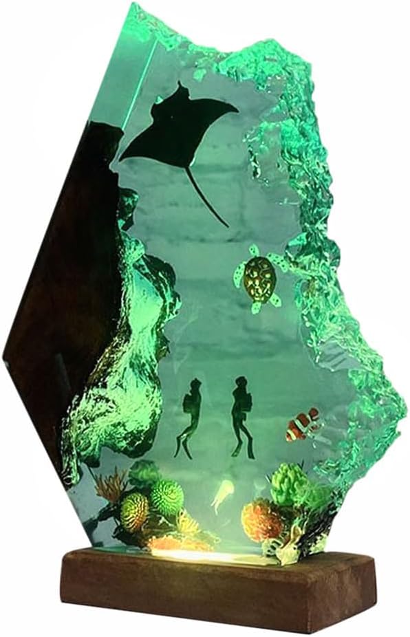 Lámpara hecha a mano de la resina del océano 3D, luz de la noche de...