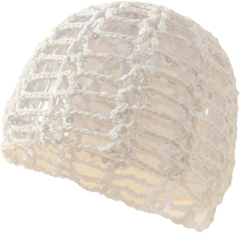 Bagkeak Gorro de malla con lentejuelas brillantes para mujer, estil...