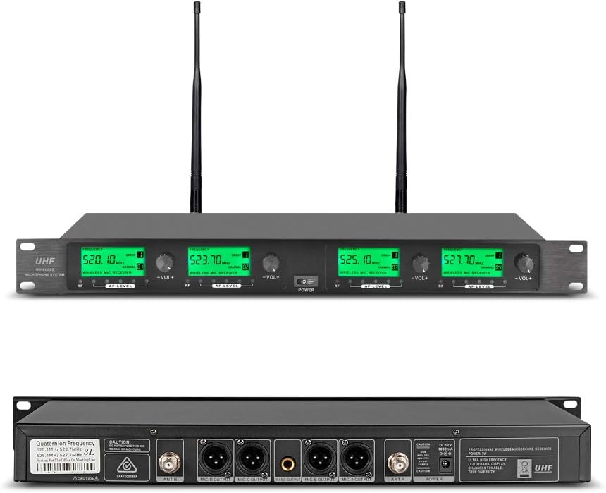 WENWEN Sistema de micrófono inalámbrico UHF 4 canales 2 micrófono d...