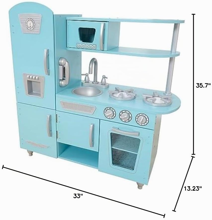 Clásica Cocina, Azul | Retro con refrigerador, grifo, fregadero, ga...