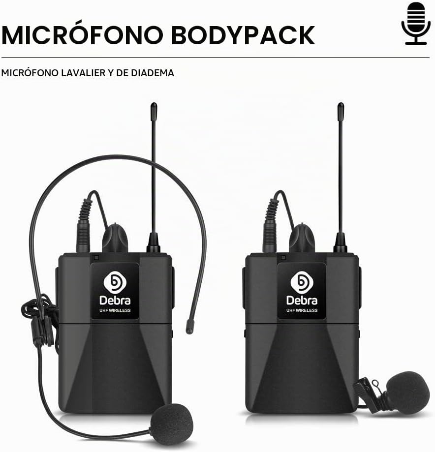 Debra Audio Pro UHF Sistema de micrófono inalámbrico de 4 canales c...