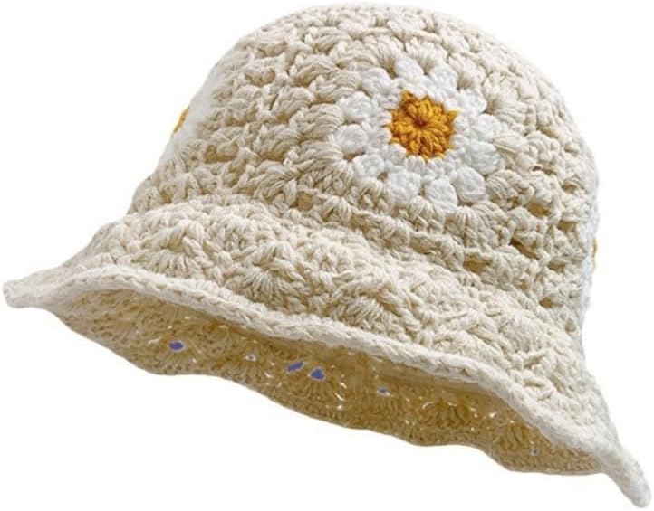 HCBLWY Sombrero de pescador de ganchillo hecho a mano, plegable, go...