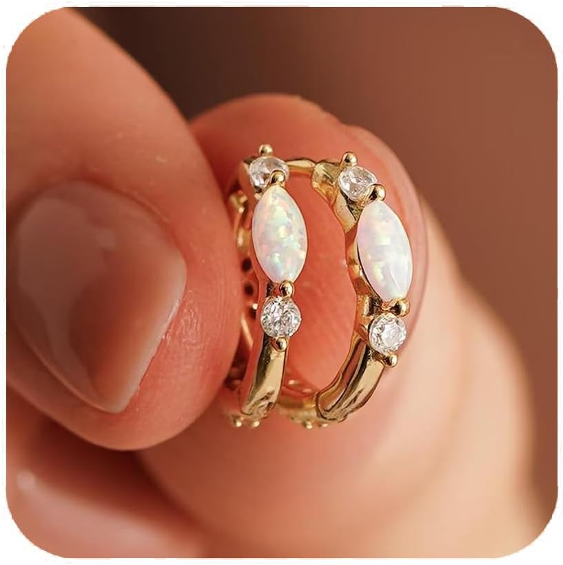 Aretes de ópalo chapados en oro de 14 quilates para mujer, aretes d...