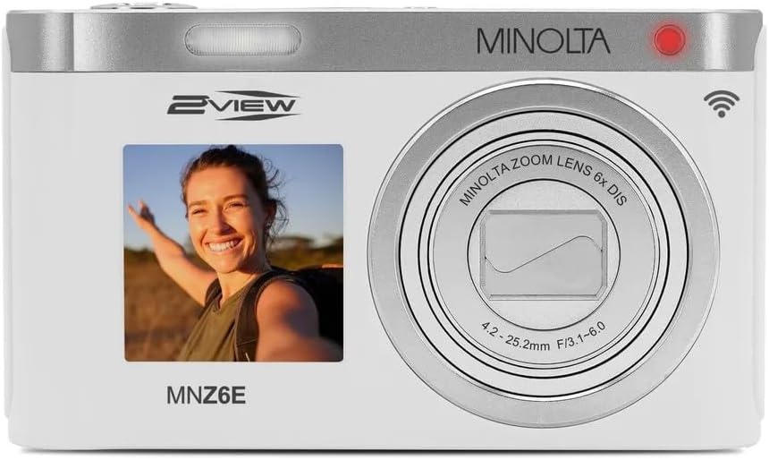 Minolta MNZ6E 2VIEW 64MP 6X Cámara WiFi con zoom óptico, 4K UHD, pa...