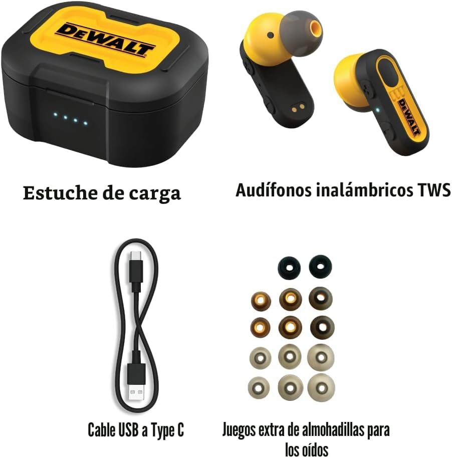 DEWALT Audífonos completamente inalámbricos de alta resistencia, au...