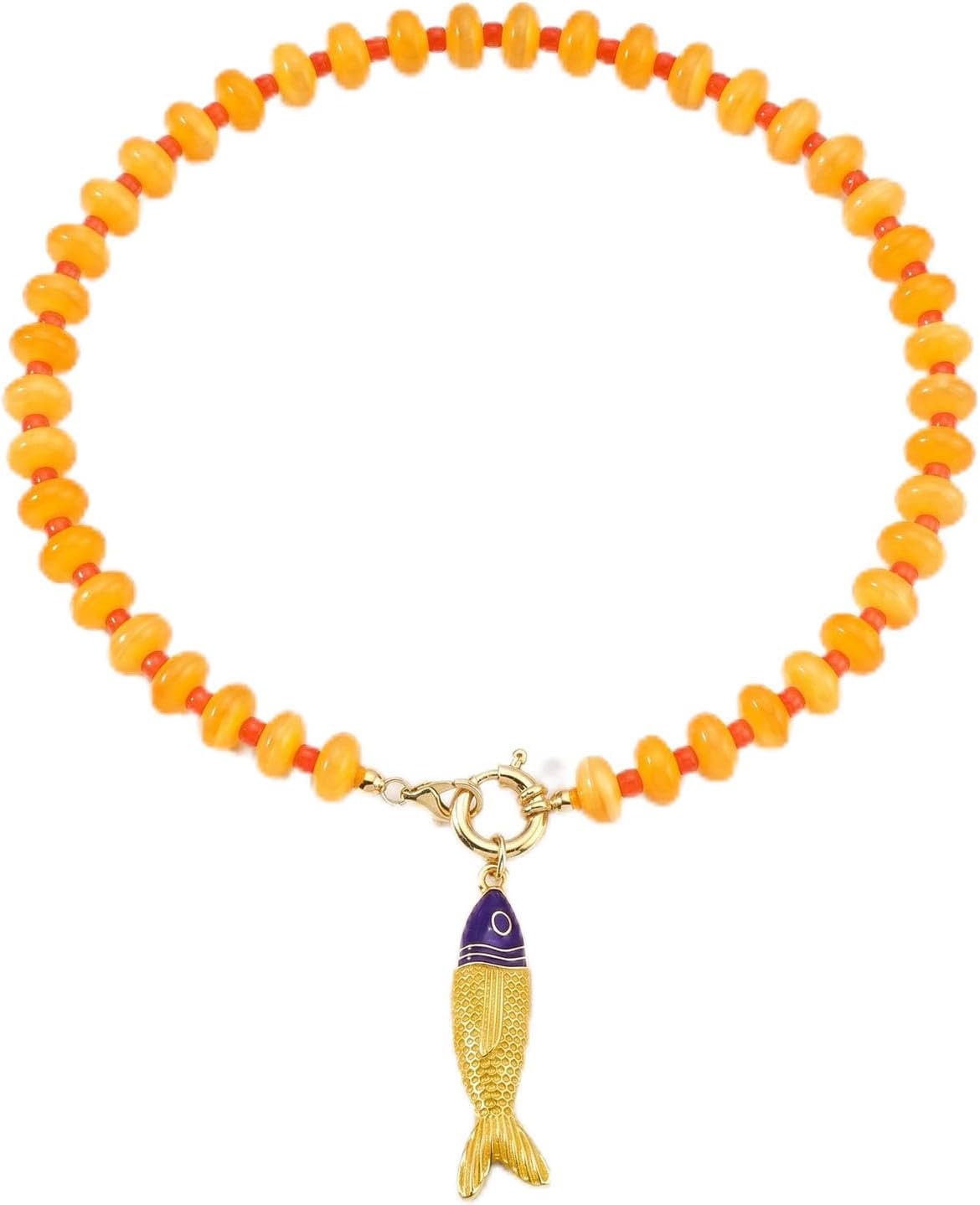 GLRITY Collares bohemios de peces con cuentas para mujer, collar de...