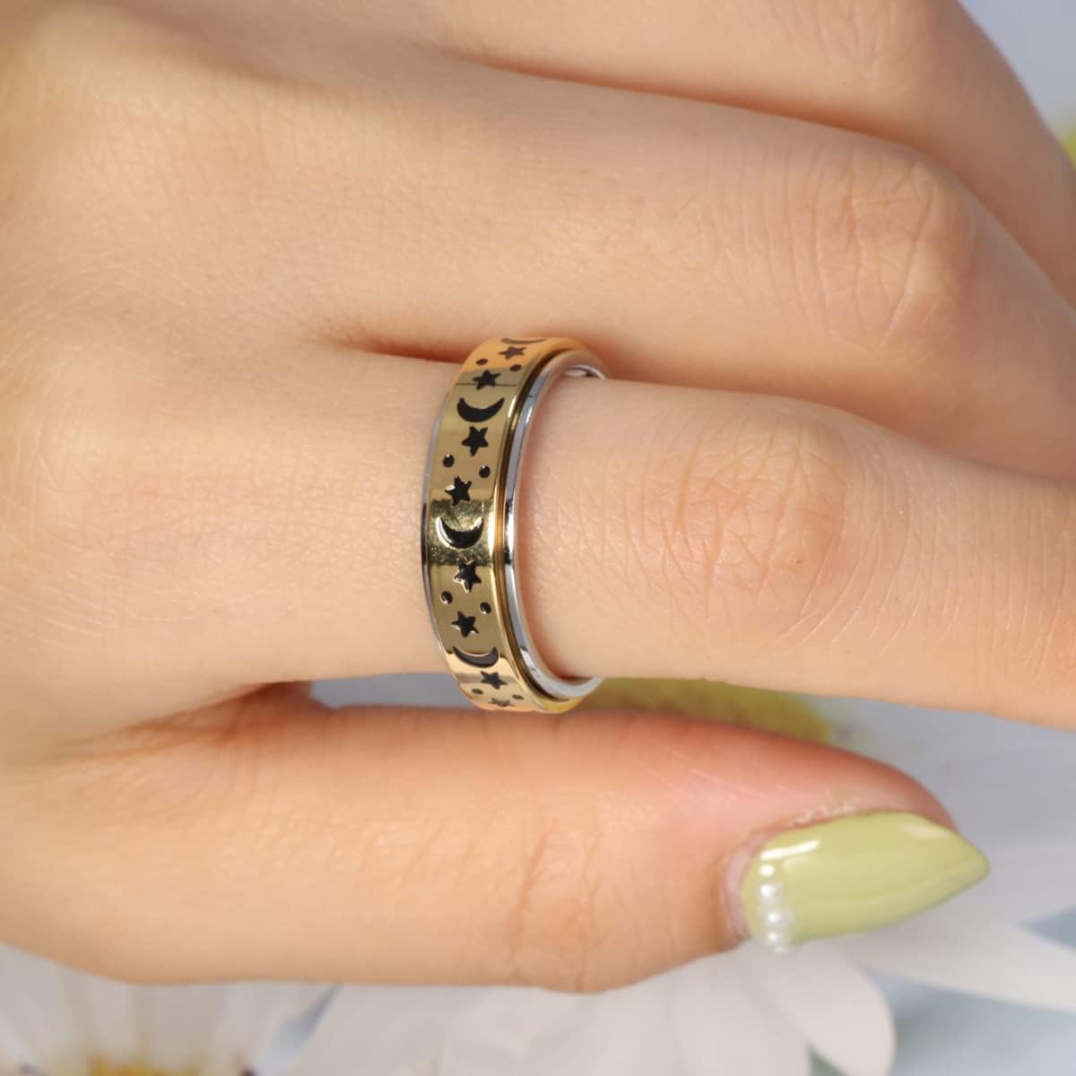 Anillo de ansiedad OreilleStar para mujer, anillo de dedo de acero...