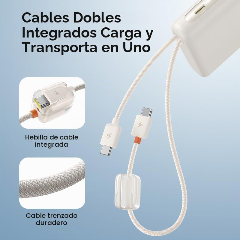 Cargador portátil Baseus con cable incorporado, Banco de energía po...
