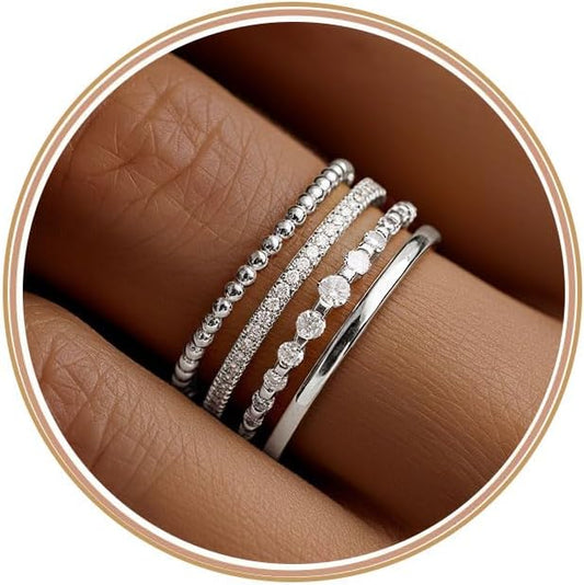Florideco Anillos apilables chapados en oro de 14K para mujer sin d...