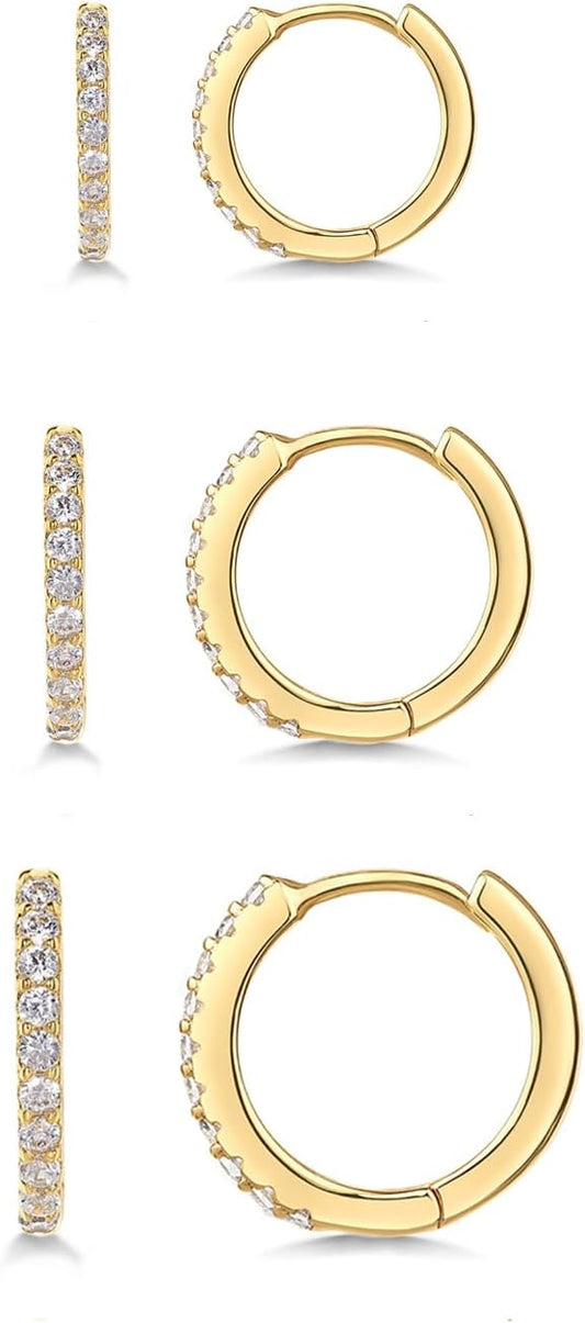 Juego de 3 pares de aretes de aro de oro para mujer, joyería de mod...