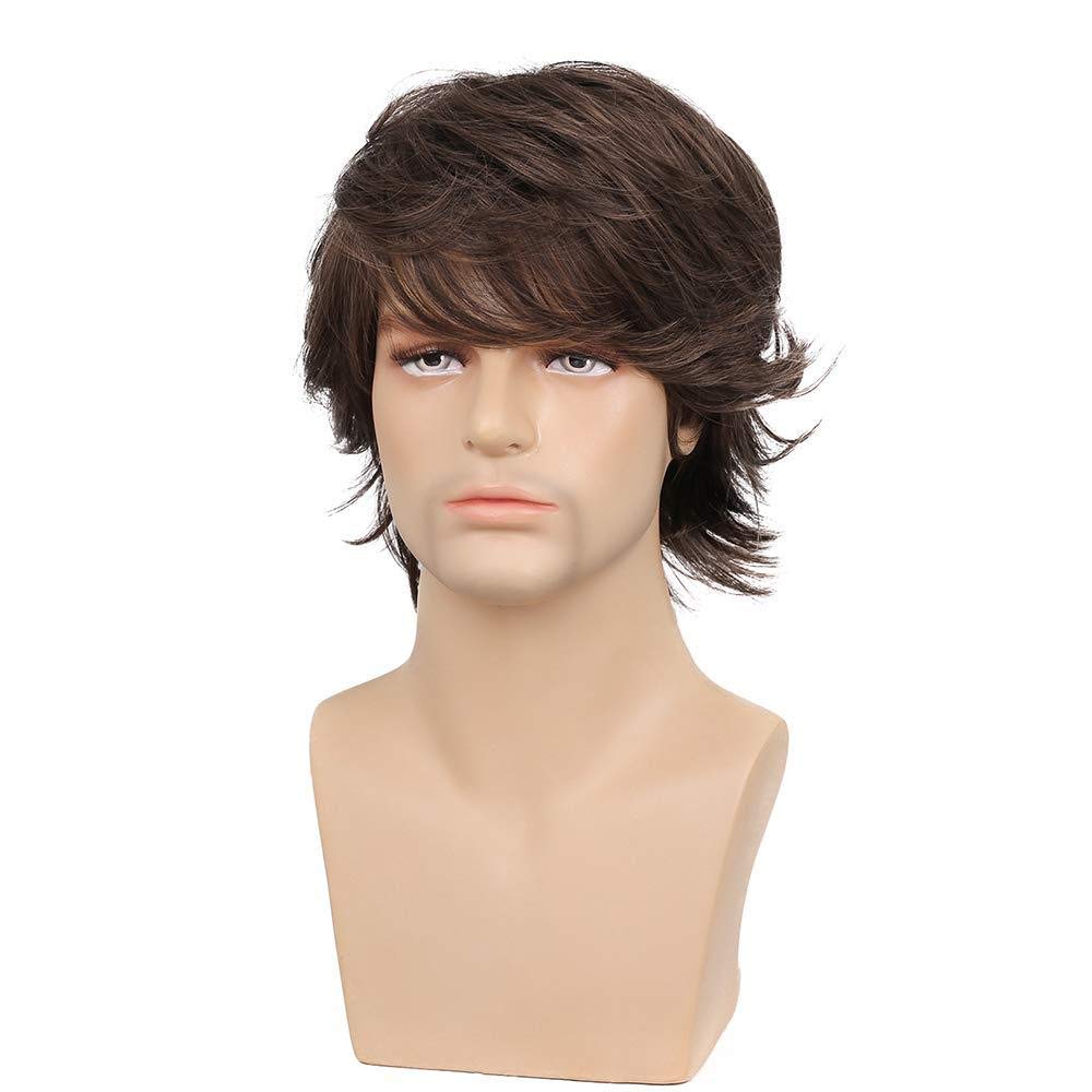 Wiwige Peluca corta marrón para hombre, peluca de pelo sintético es...