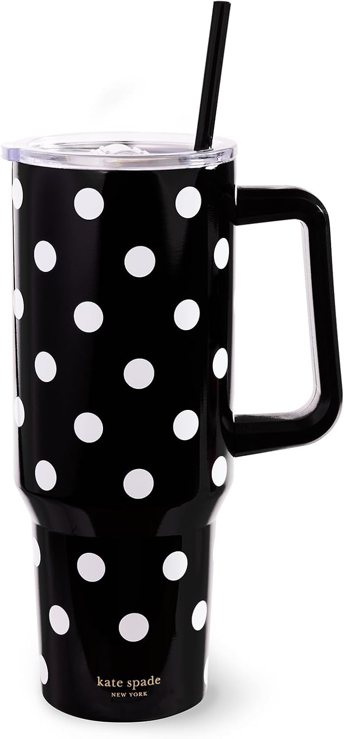 Kate Spade New York - Vaso de 40 onzas con pajilla, diseño de lunar...