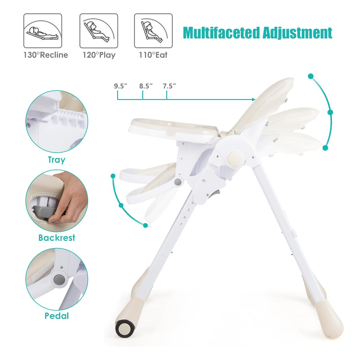 BABY JOY Silla alta convertible para bebés y niños pequeños, altura...