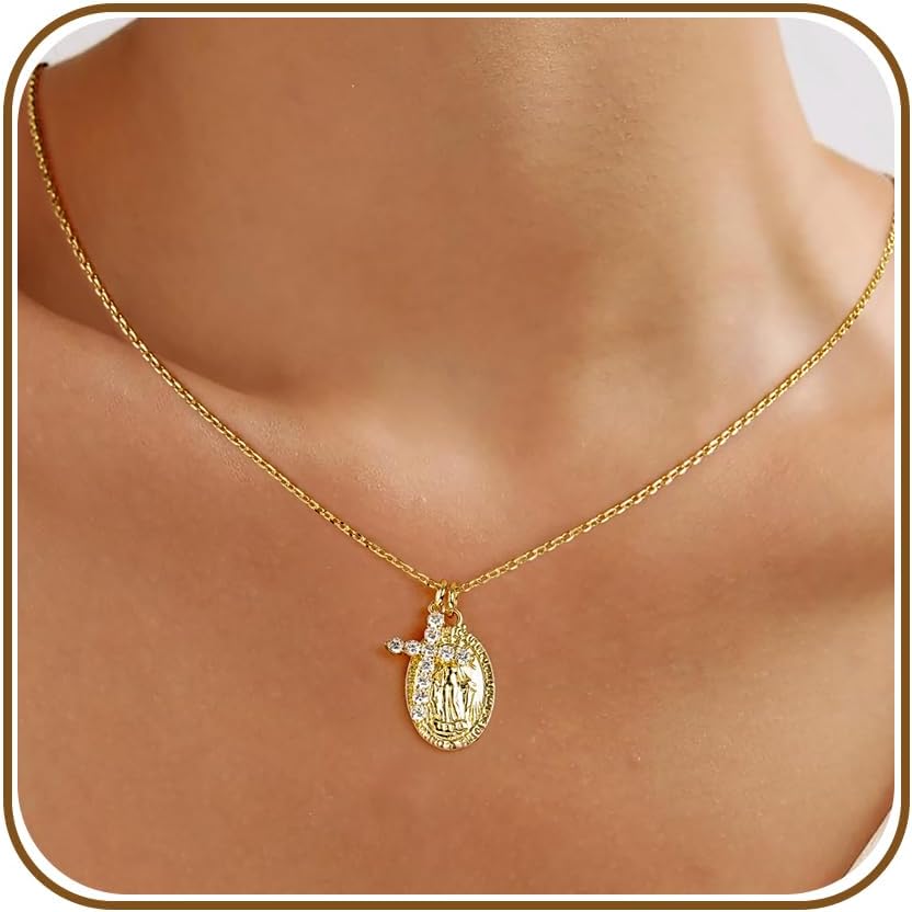 Collares de cruz de oro AllenCOCO para mujer, collares con crucifij...