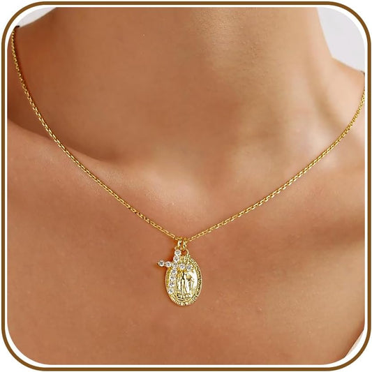 Collares de cruz de oro AllenCOCO para mujer, collares con crucifij...