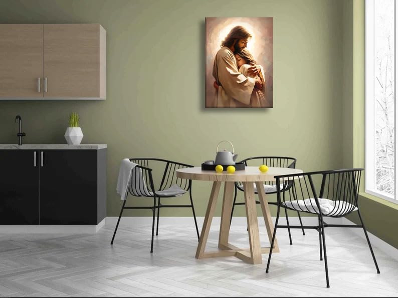 Lienzo de Jesús abrazando a una mujer, arte de pared, refugio segur...
