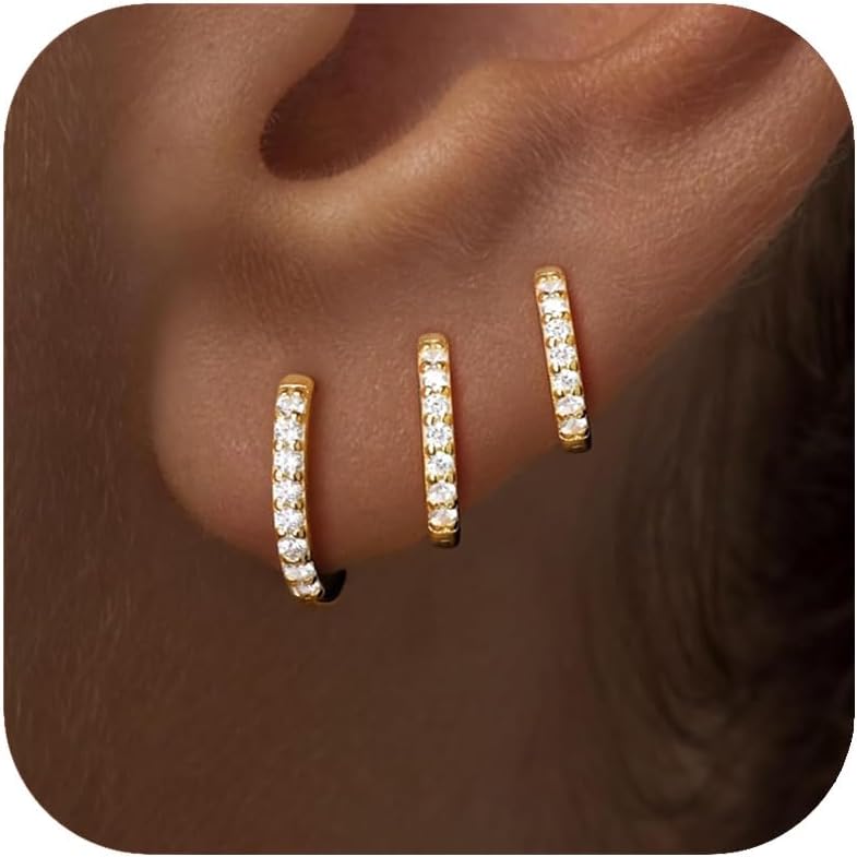 5 pares de pendientes de aro chapados en oro de 14 quilates para mu...