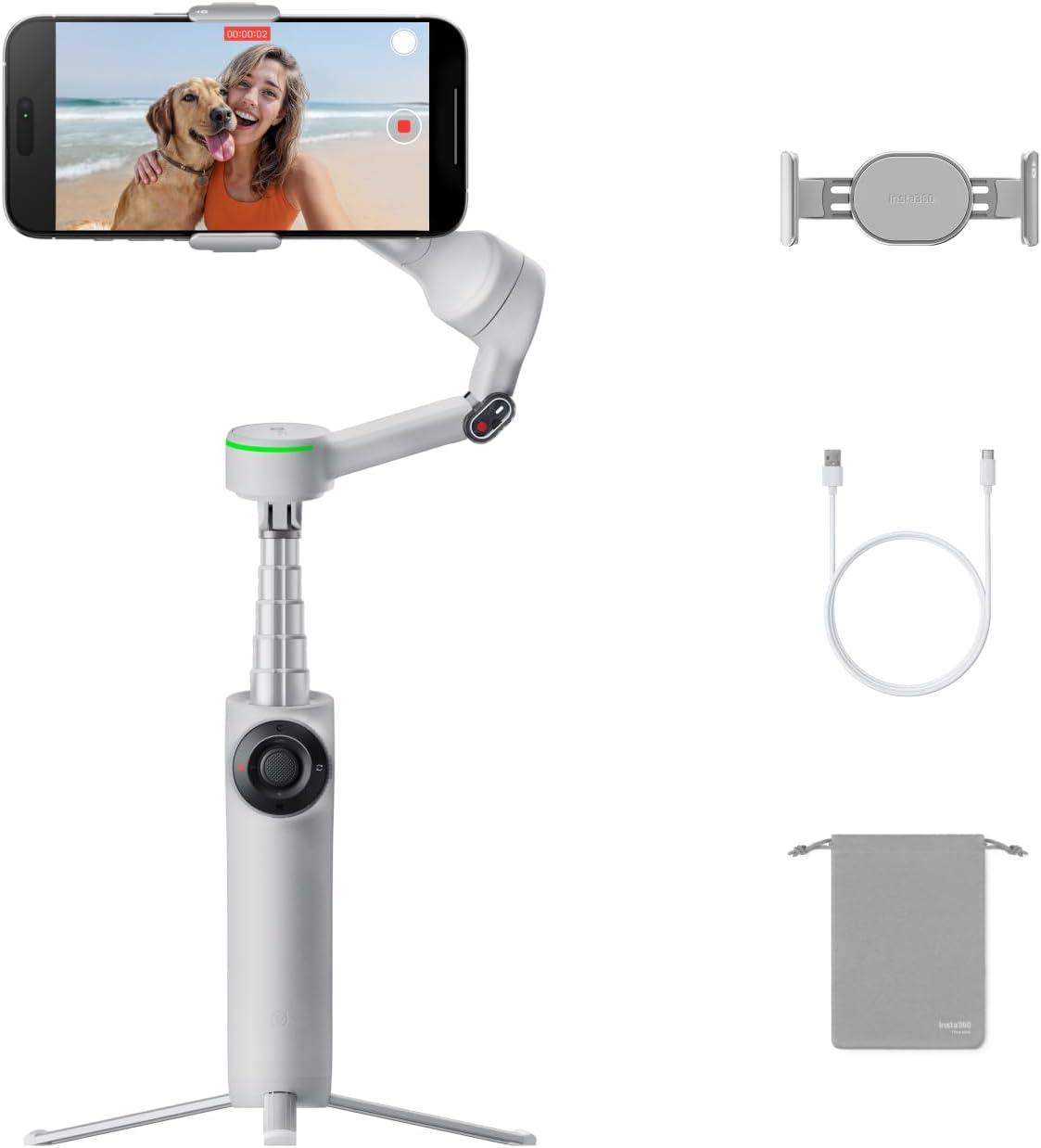 Insta360 Flow 2 Pro Grey - Gimbal plegable para teléfono con inteli...