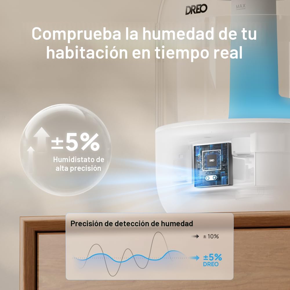 DREO Humidificadores de 3L para dormitorio, tiempo de funcionamient...