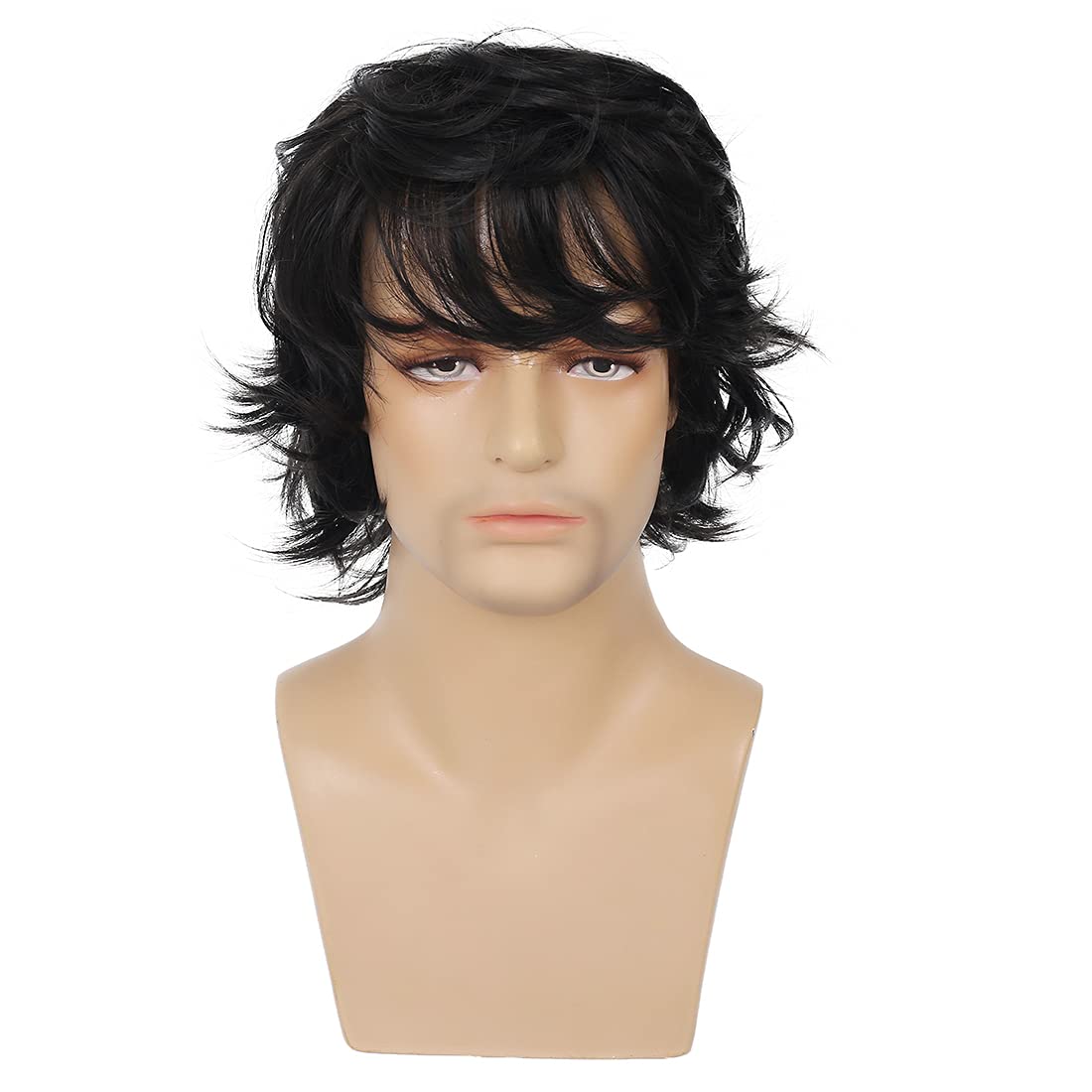 Wiwige Peluca corta negra para hombre, peluca natural esponjosa en...