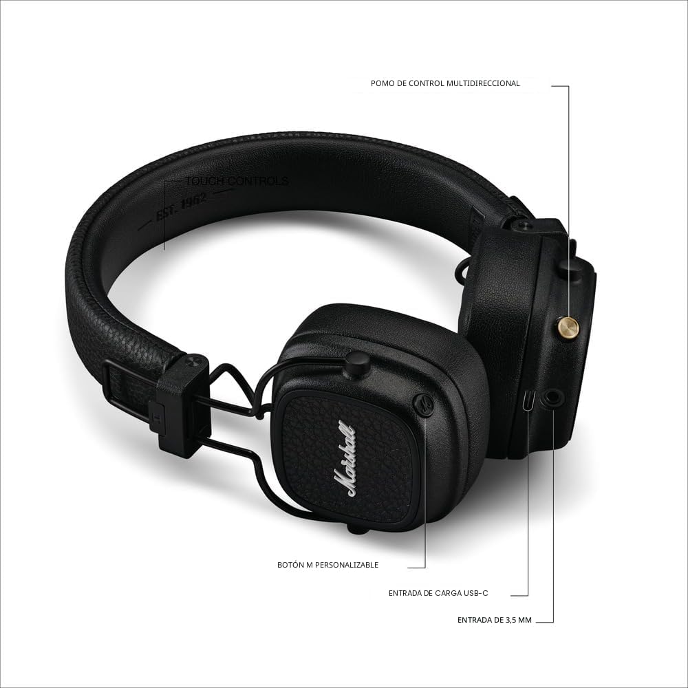 Marshall Major V - Auriculares inalámbricos con Bluetooth para llev...