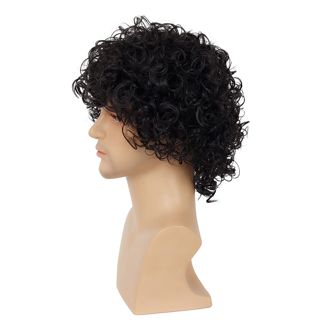 Wiwige Peluca rizada corta para hombre, peluca sintética negra para...
