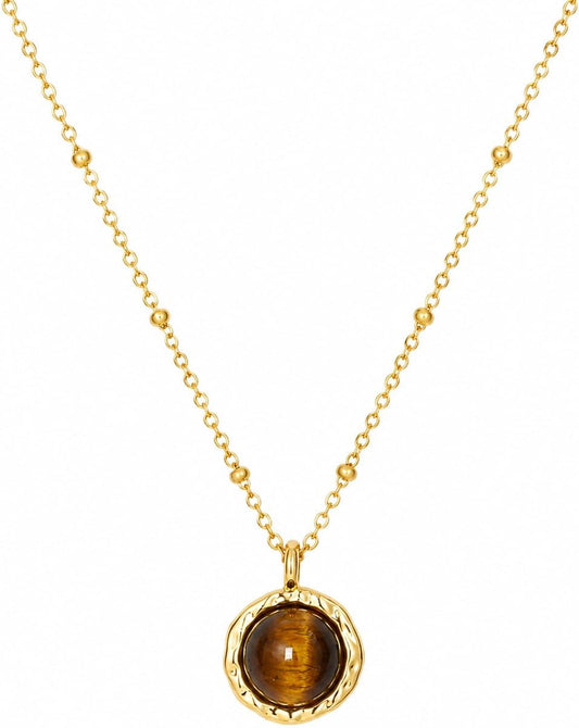 Collar de Ojo de Tigre Colgante Marrón Collares de Oro para Mujeres...