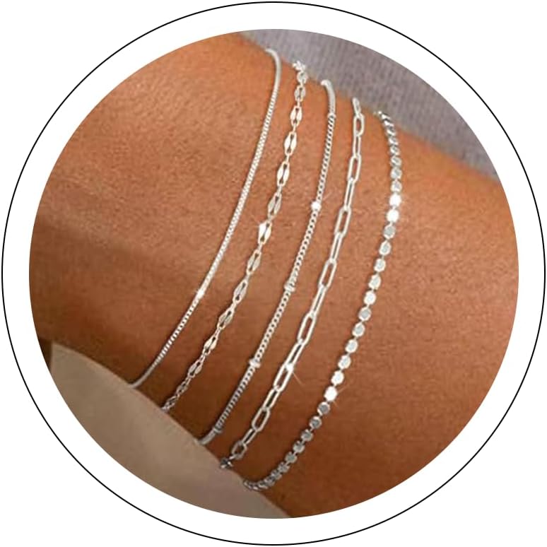 MBW Pulseras chapadas en plata para mujer, delicadas pulseras de pl...