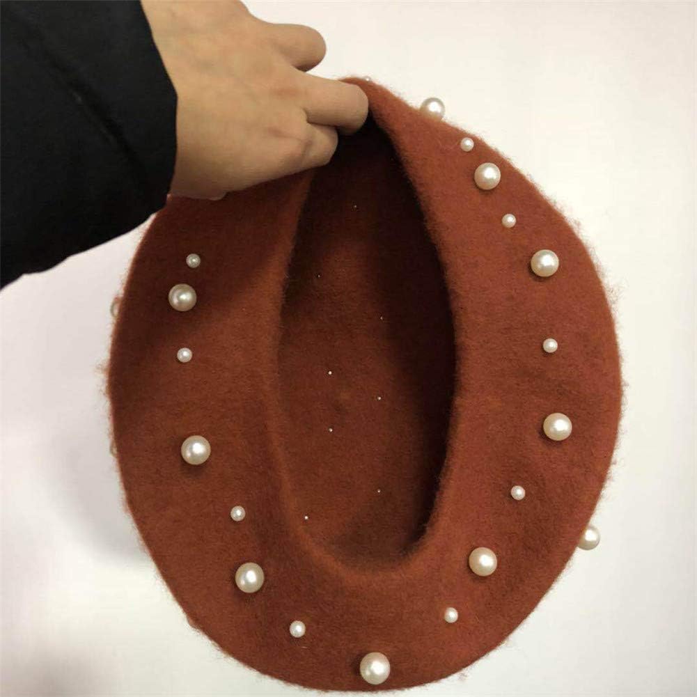 Sombrero de boina vintage de lana de perla para mujer, gorro cálido...