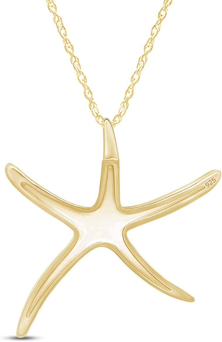 AFFY Collar con colgante de estrella de mar en oro de 14 quilates s...