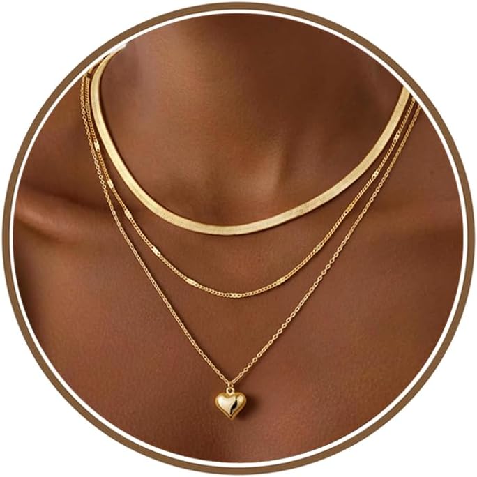 M MOOHAM Collares de oro en capas para mujer, chapado en oro de 14...