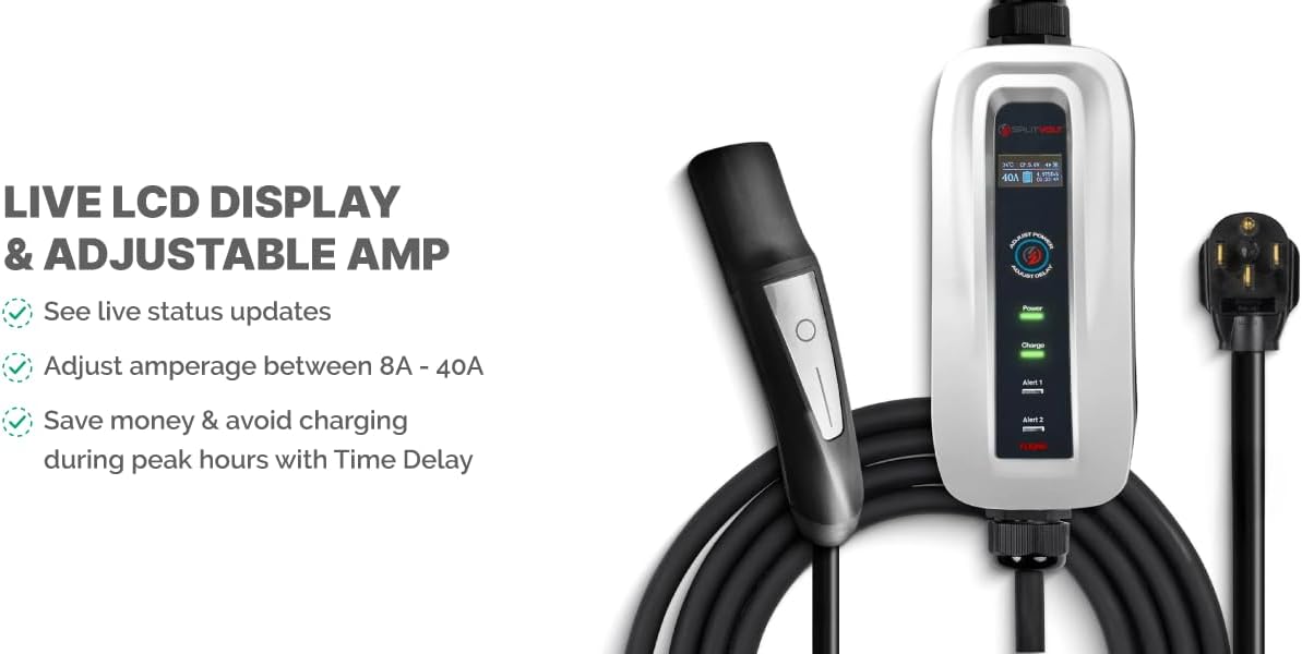 Splitvolt Cargador EV Ajustable de Nivel 2 240v, Cable de 26 pies,...