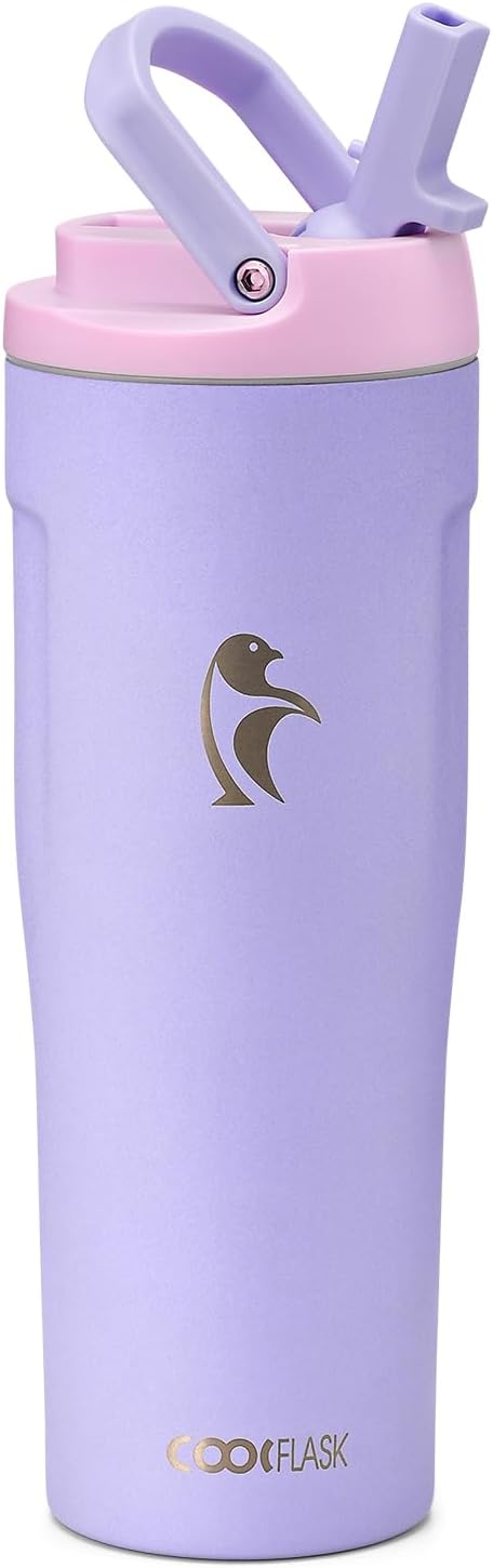 Coolflask Botella de agua aislada de 32 onzas, lavanda y botella de...