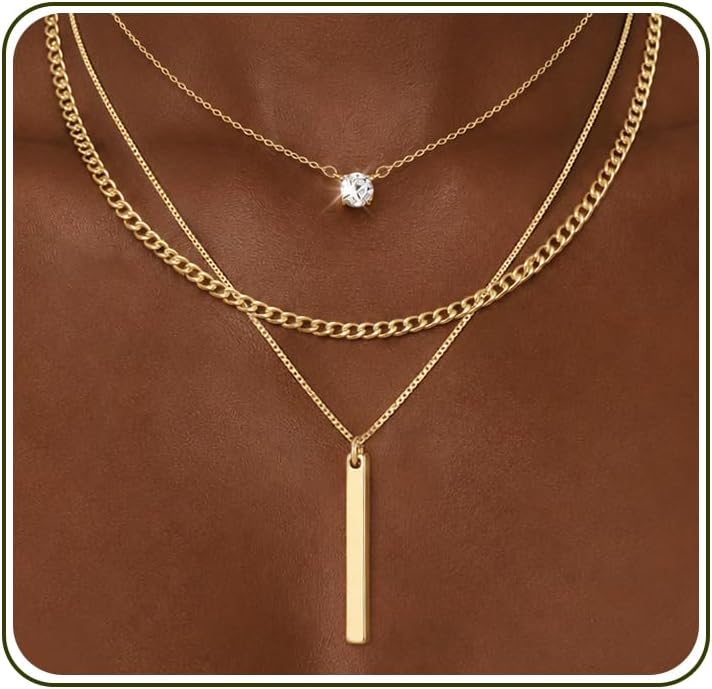 GUOKE Collares de oro en capas para mujer, chapado en oro de 14 qui...
