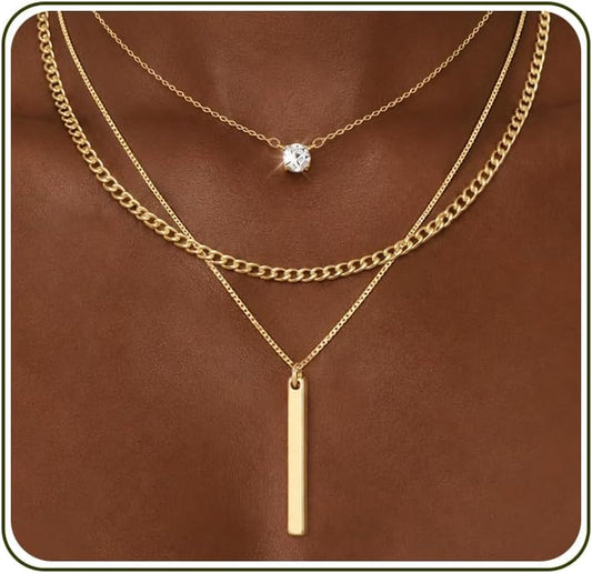 GUOKE Collares de oro en capas para mujer, chapado en oro de 14 qui...
