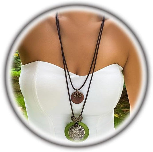 GIGB PBDK Collares largos bohemios para mujer, cordón de cuero apil...