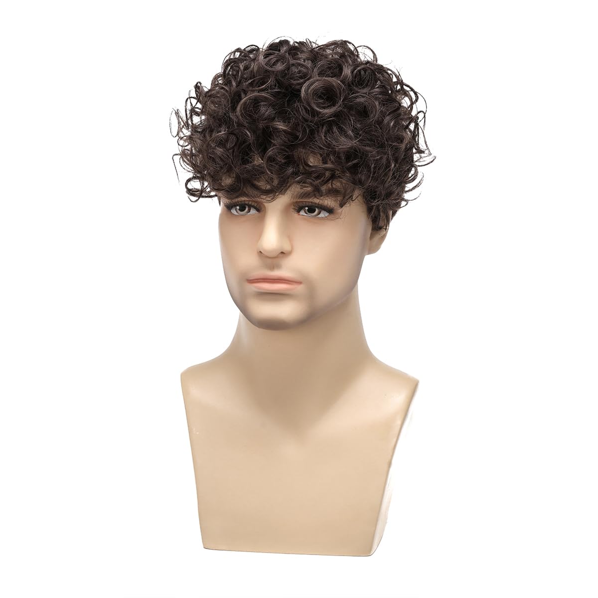 Daiaces Pelucas rizadas para hombre, peluca corta de color marrón,...