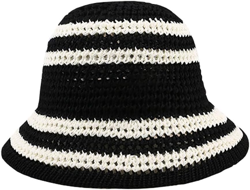 Sombrero de paja de verano para mujer, protección solar a rayas par...