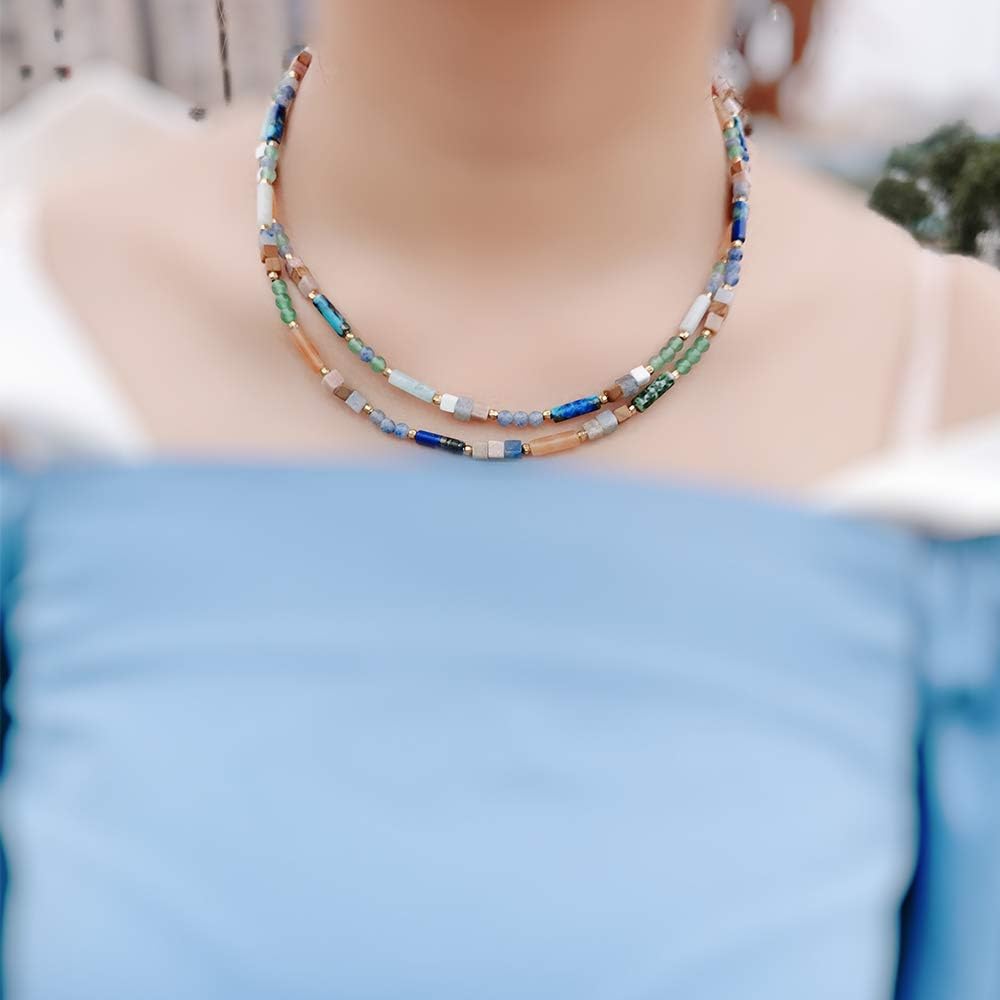 Plumiss Collar corto bohemio hecho a mano de piedra de jaspe natura...