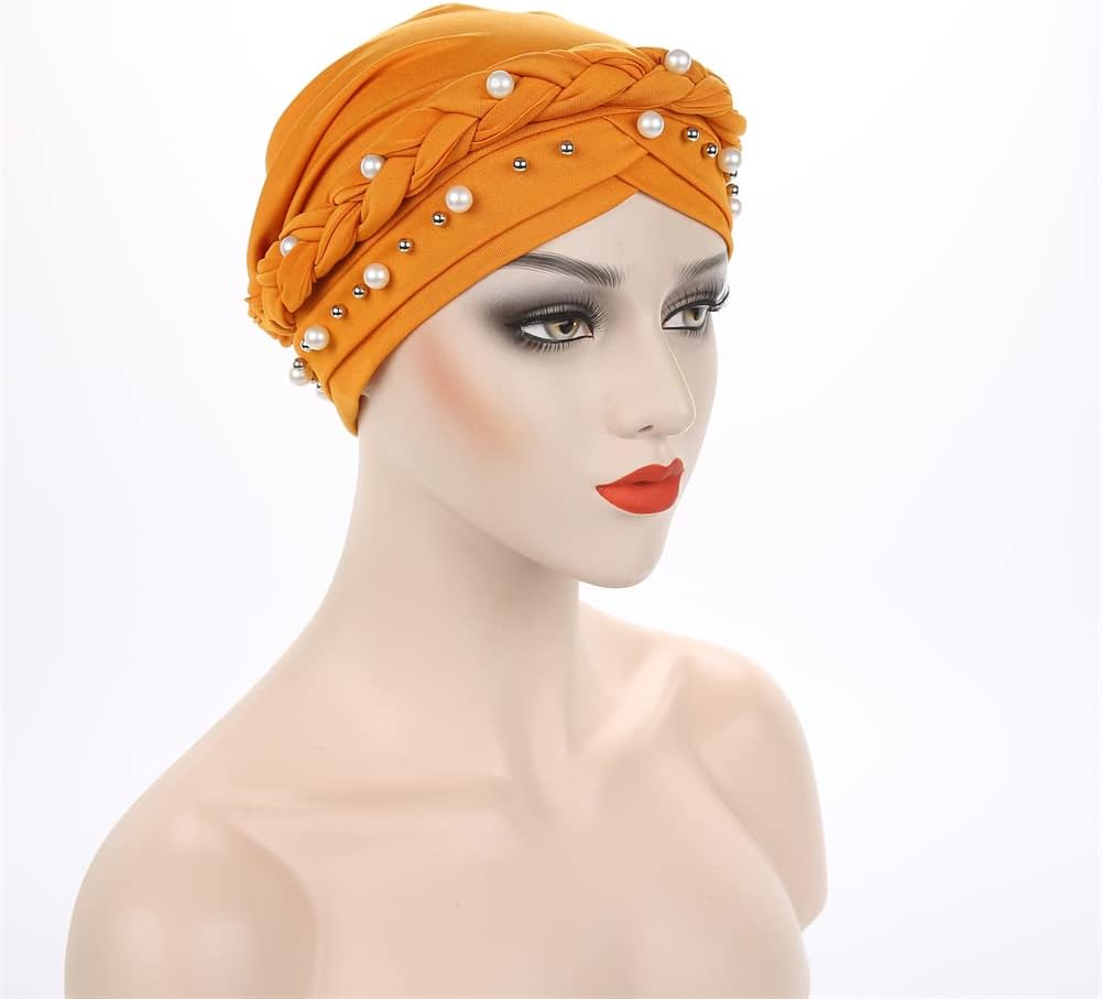 YiYi Operation Sombrero turbante de hiyab trenzado con cuentas de p...