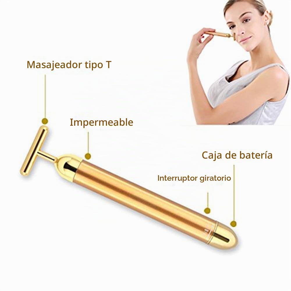 Barra de masaje facial con dorado de 24 quilates, masajeador eléctr...