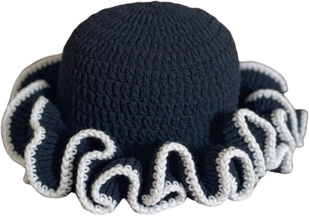 AMOFIA Gorro de punto para mujer, gorro de ganchillo con volantes,...